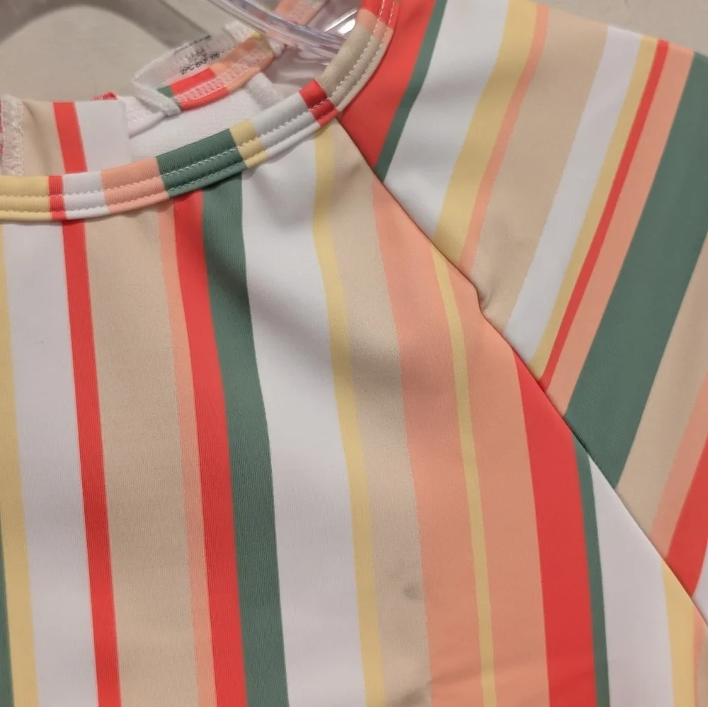 Roxy Girl’s Striped Long Sleeve Rash Guard One Piece Swimsuit Size XXL